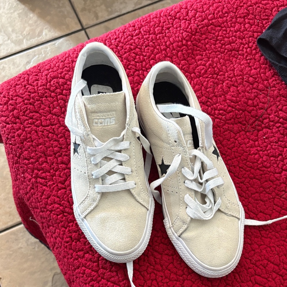 Converse Cream and Black Lace-Up Sneakers